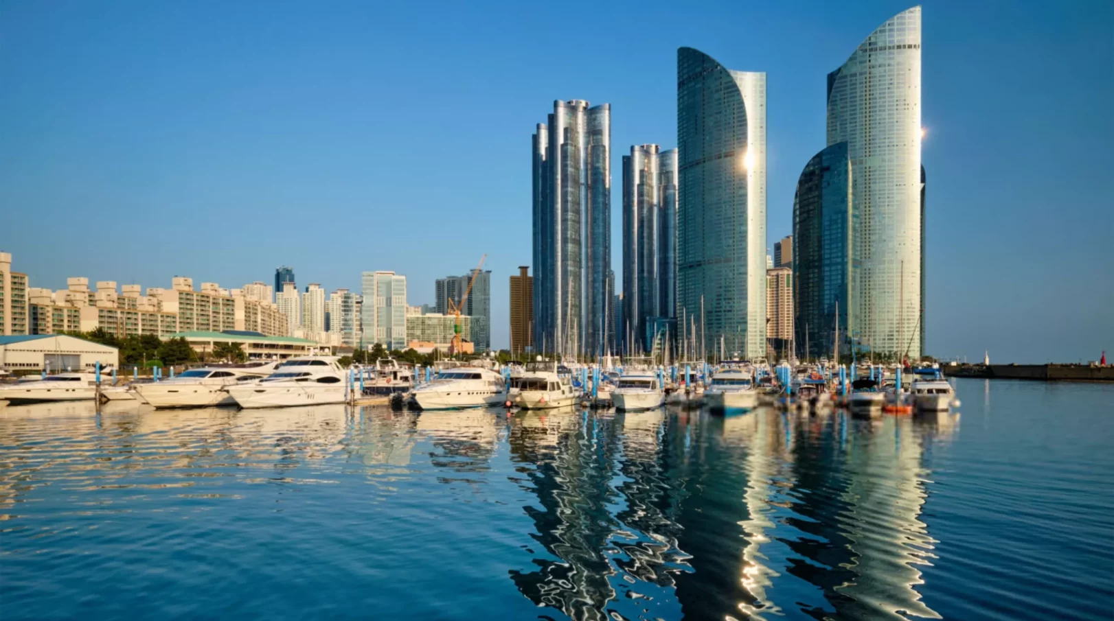 Busan marina with yachts on sunset, South Korea